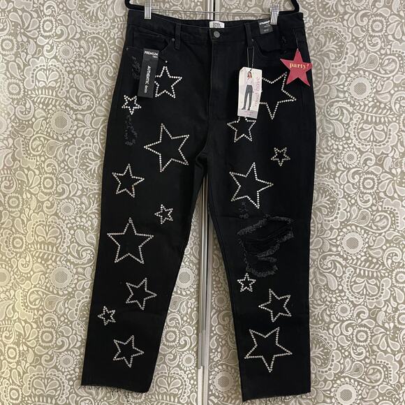 Star Rhinestone Party Straight Leg Jeans New - Picture 1 of 6